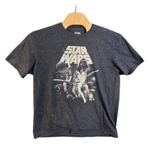 Star Wars Mad Engine Mens XL Graphic T-Shirt Charcoal Heather Grey Distressed